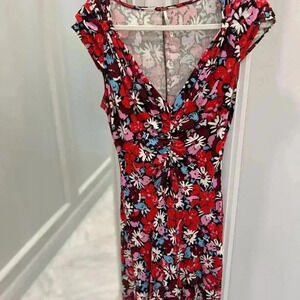 FREE PEOPLE Women's Ruched Floral Cap Sleeve V Neck Mini Dress | Size M